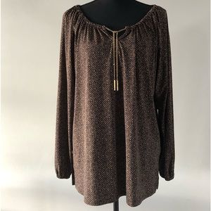 Women’s MICHAEL Michael Kors Brown Long sleeve Gold chain blouse size S